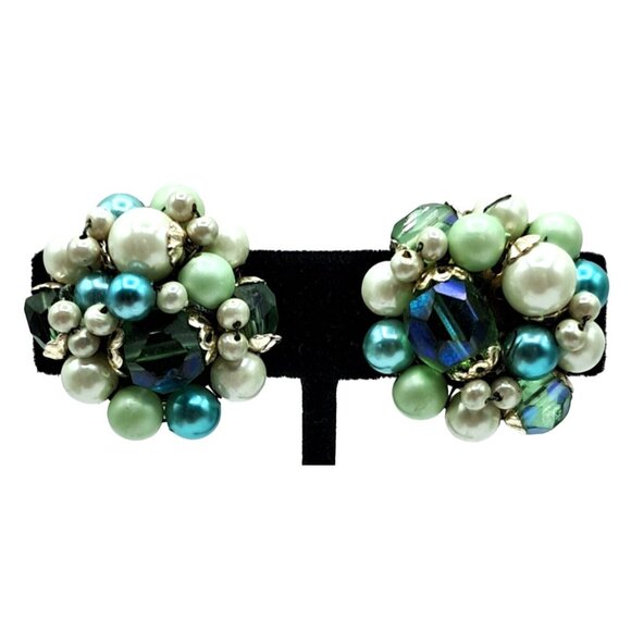 Vintage Foil Art Glass Beaded Necklace Earrings Japan Multi-Strand Set Signed Vi - Picture 5 of 12